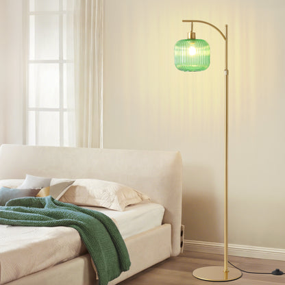 66in Adjustable Floor Lamp with Green Ribbed Glass Shade & Pedal Switch