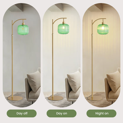 66in Adjustable Floor Lamp with Green Ribbed Glass Shade & Pedal Switch