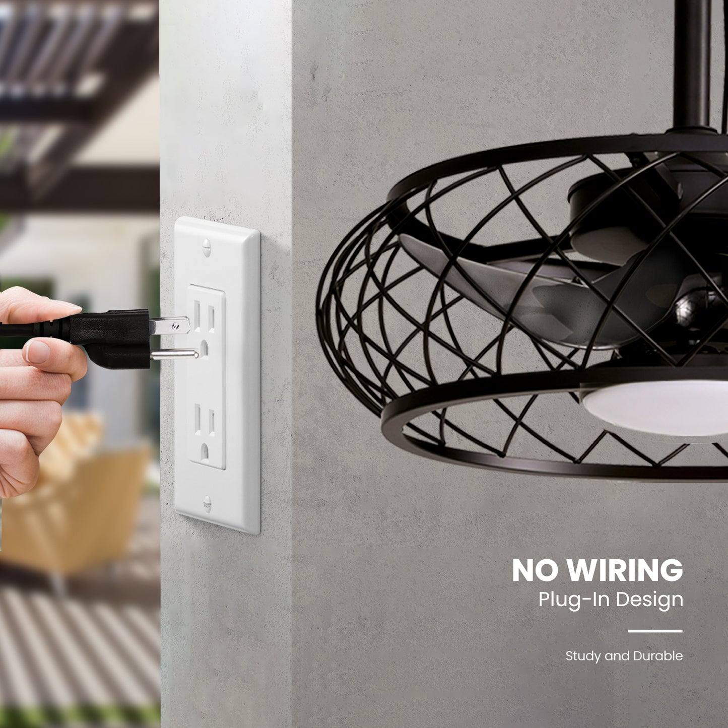 20in Indoor/Outdoor Black LED Waterproof Cage Ceiling Fan Light with Dimming and Timer (Includes Remote Control)