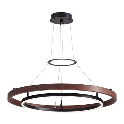 32 in. Modern 1-Light Wood and Black Circle Dimmable Integrated LED Chandeliers for Dining Room Kitchen Island