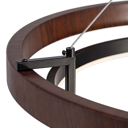32 in. Modern 1-Light Wood and Black Circle Dimmable Integrated LED Chandeliers for Dining Room Kitchen Island