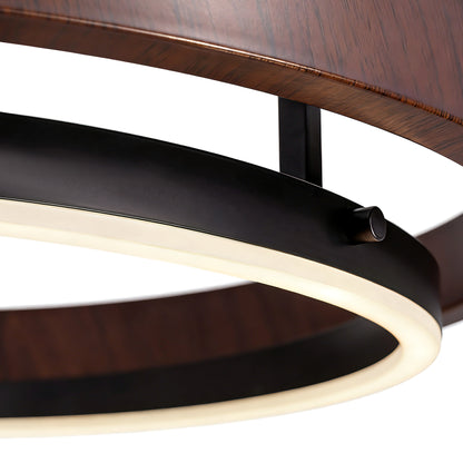 32 in. Modern 1-Light Wood and Black Circle Dimmable Integrated LED Chandeliers for Dining Room Kitchen Island