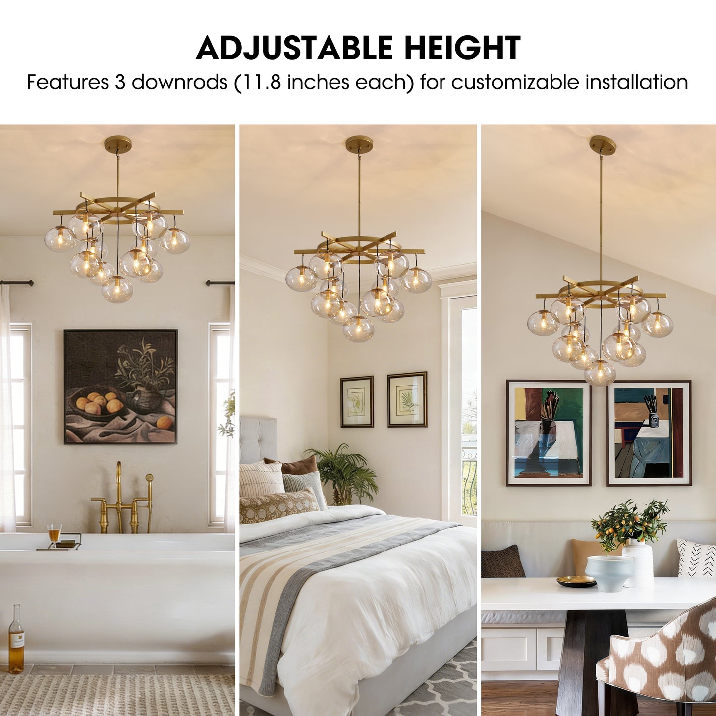 11-Light Modern Gold Bubble Chandelier with Glass Shades for Living Room, Kitchen Island, Bedroom(Bulbs not included)