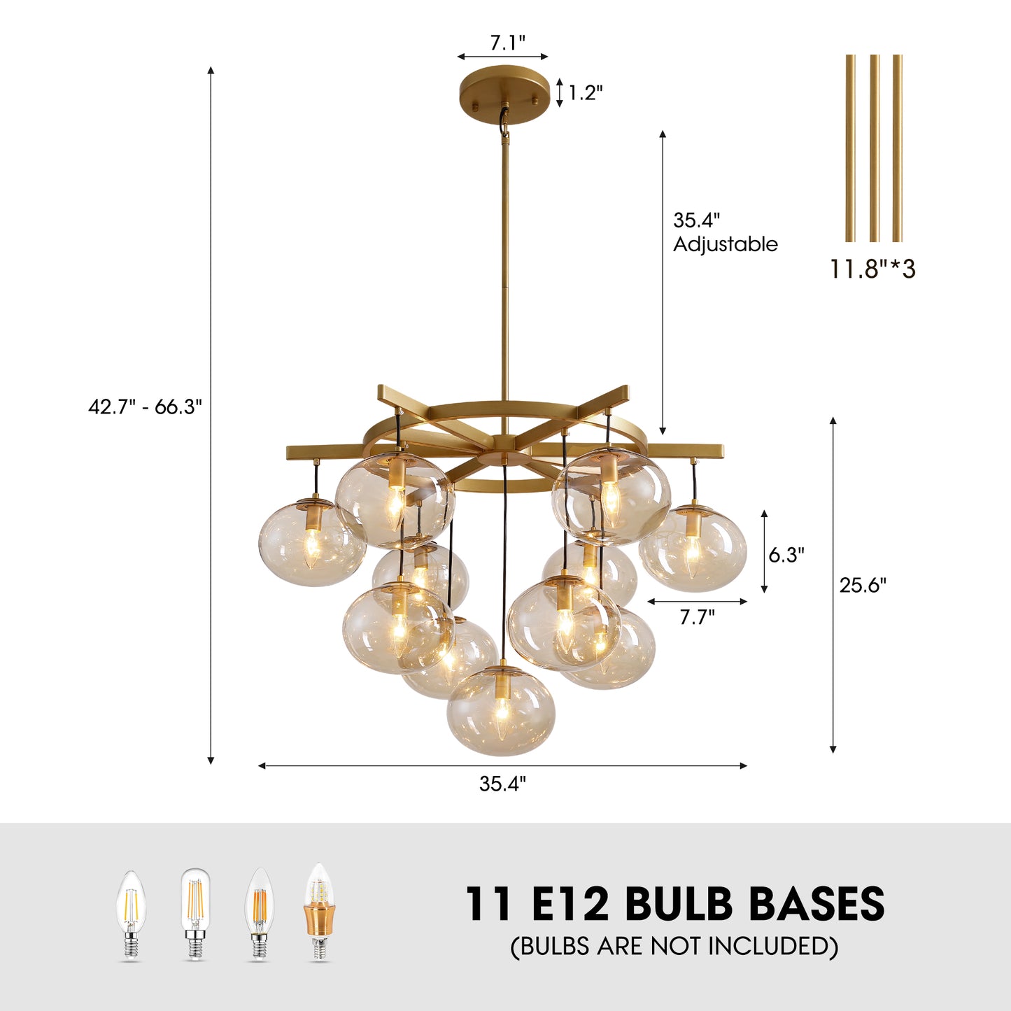 11-Light Modern Gold Bubble Chandelier with Glass Shades for Living Room, Kitchen Island, Bedroom(Bulbs not included)