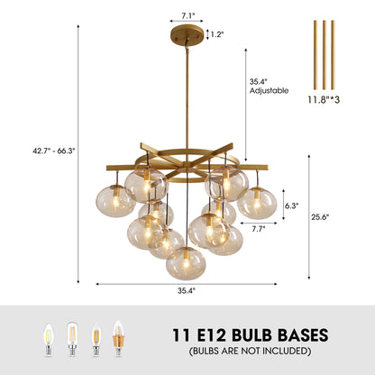 11-Light Modern Gold Bubble Chandelier with Glass Shades for Living Room, Kitchen Island, Bedroom(Bulbs not included)