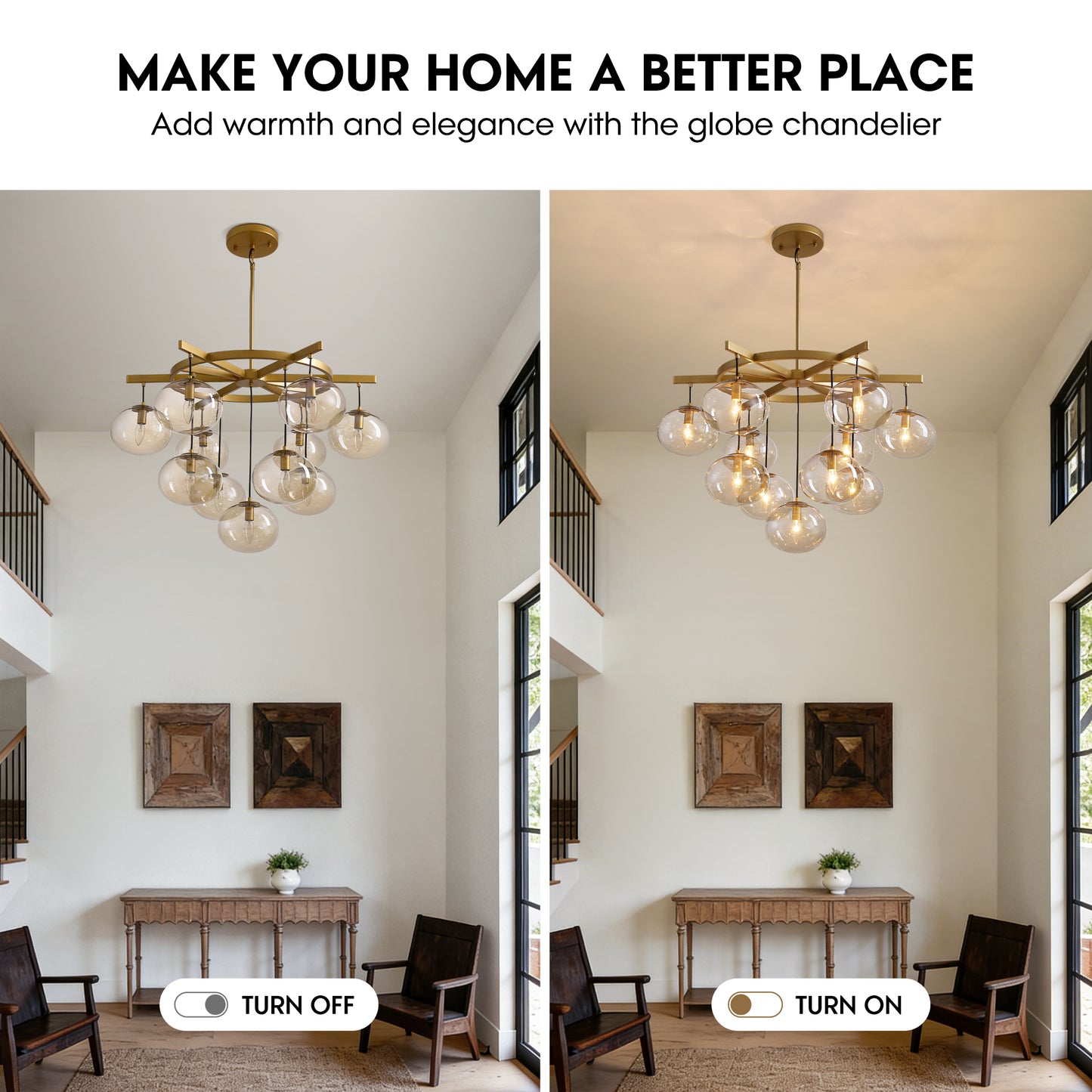 11-Light Modern Gold Bubble Chandelier with Glass Shades for Living Room, Kitchen Island, Bedroom(Bulbs not included)