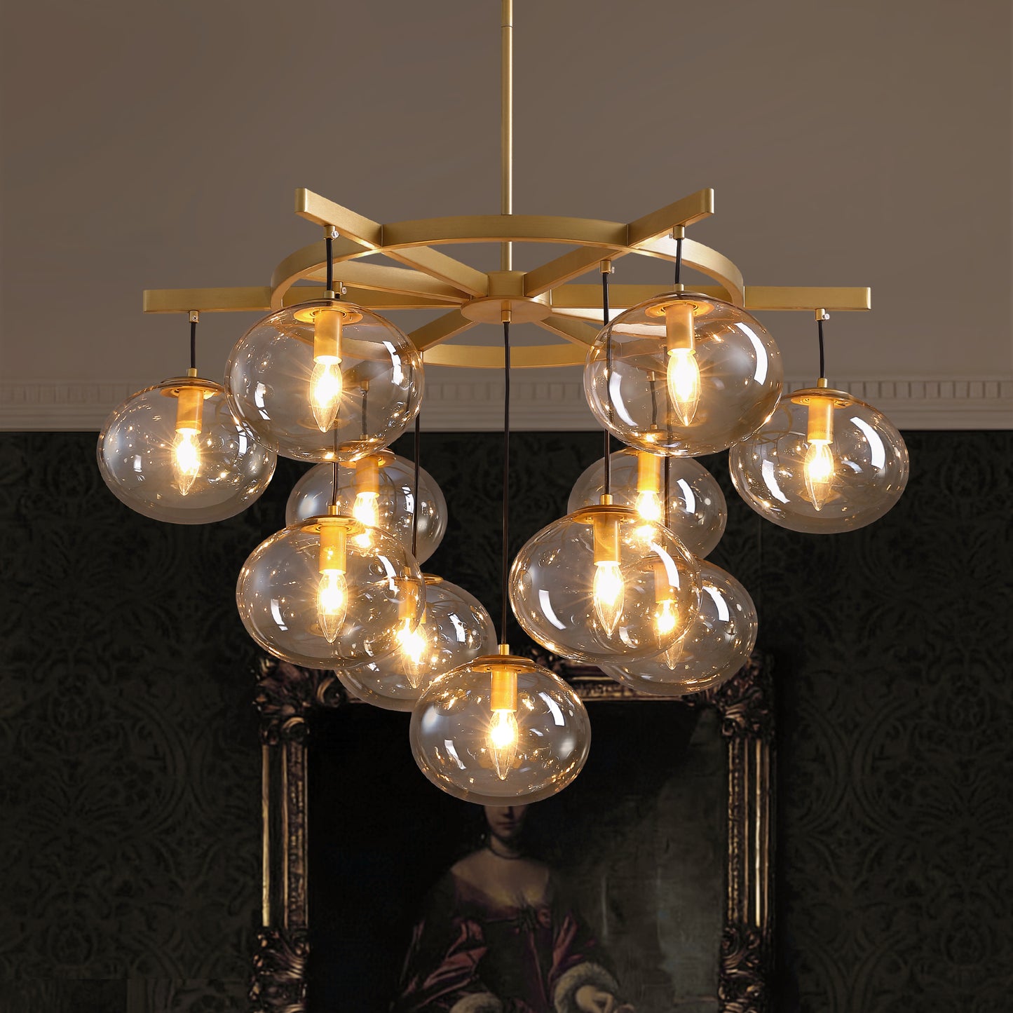 11-Light Modern Gold Bubble Chandelier with Glass Shades for Living Room, Kitchen Island, Bedroom(Bulbs not included)