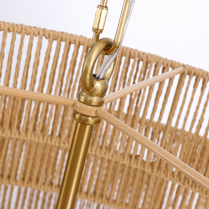 12-Light Natural Adjustable Gold Dimmable 5-Tier Hand-Woven Chandelier with Rattan Shaded for Living Room