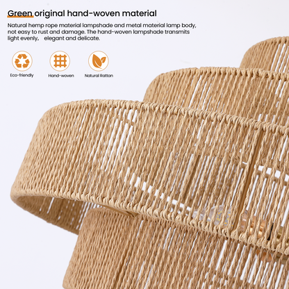 12-Light Natural Adjustable Gold Dimmable 5-Tier Hand-Woven Chandelier with Rattan Shaded for Living Room