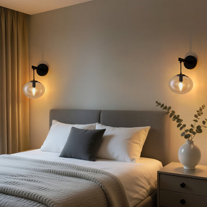 11 in. 1-Light Black Round Modern Wall Sconces with Clear Glass Shade (Bulbs Not Included)