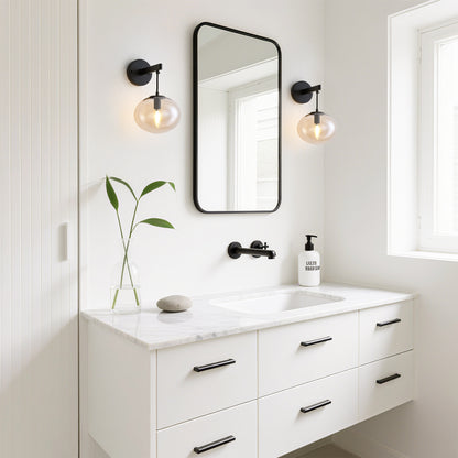 11 in. 1-Light Black Round Modern Wall Sconces with Clear Glass Shade (Bulbs Not Included)