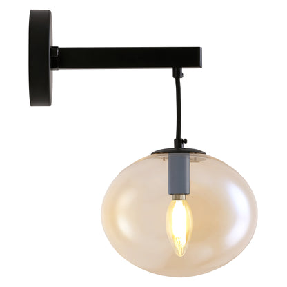 11 in. 1-Light Black Round Modern Wall Sconces with Clear Glass Shade (Bulbs Not Included)