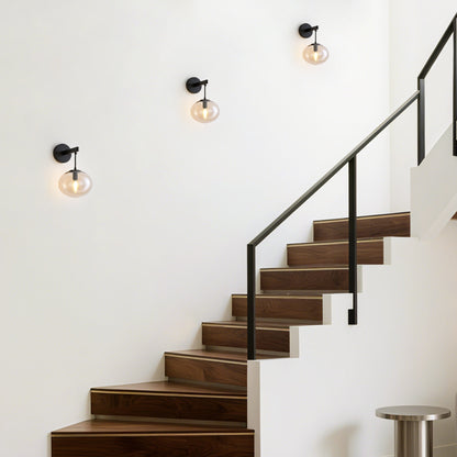 11 in. 1-Light Black Round Modern Wall Sconces with Clear Glass Shade (Bulbs Not Included)