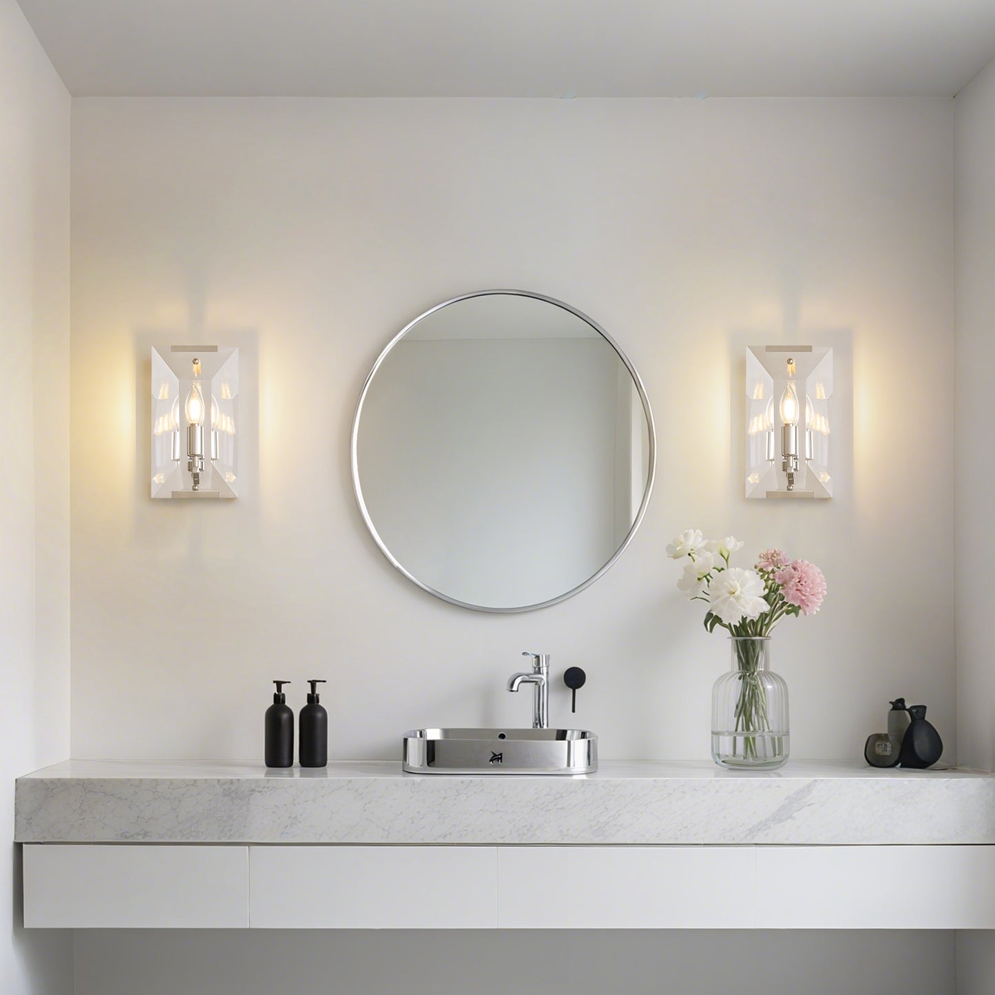 10.2 in. Length 1-Light Chrome Modern Wall Sconces with Rectangular Clear Glass Shade (Bulbs Not Included)