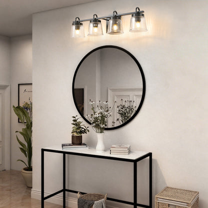 30.9in 4-Light Matte Black Vanity Light Dimmable 3-Color with Modern Wavy Glass for Bathroom (Bulbs Not Included)