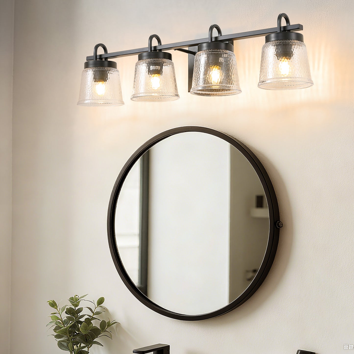 30.9in 4-Light Matte Black Vanity Light Dimmable 3-Color with Modern Wavy Glass for Bathroom (Bulbs Not Included)