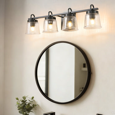 30.9in 4-Light Matte Black Vanity Light Dimmable 3-Color with Modern Wavy Glass for Bathroom (Bulbs Not Included)