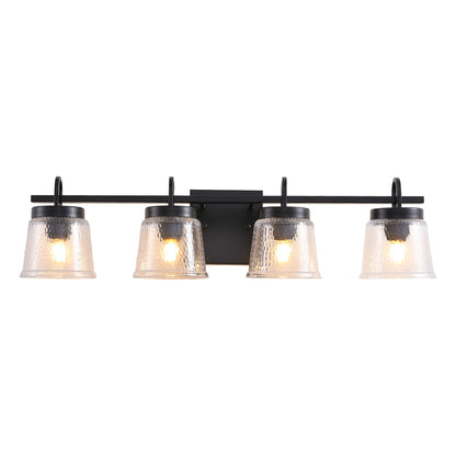30.9in 4-Light Matte Black Vanity Light Dimmable 3-Color with Modern Wavy Glass for Bathroom (Bulbs Not Included)