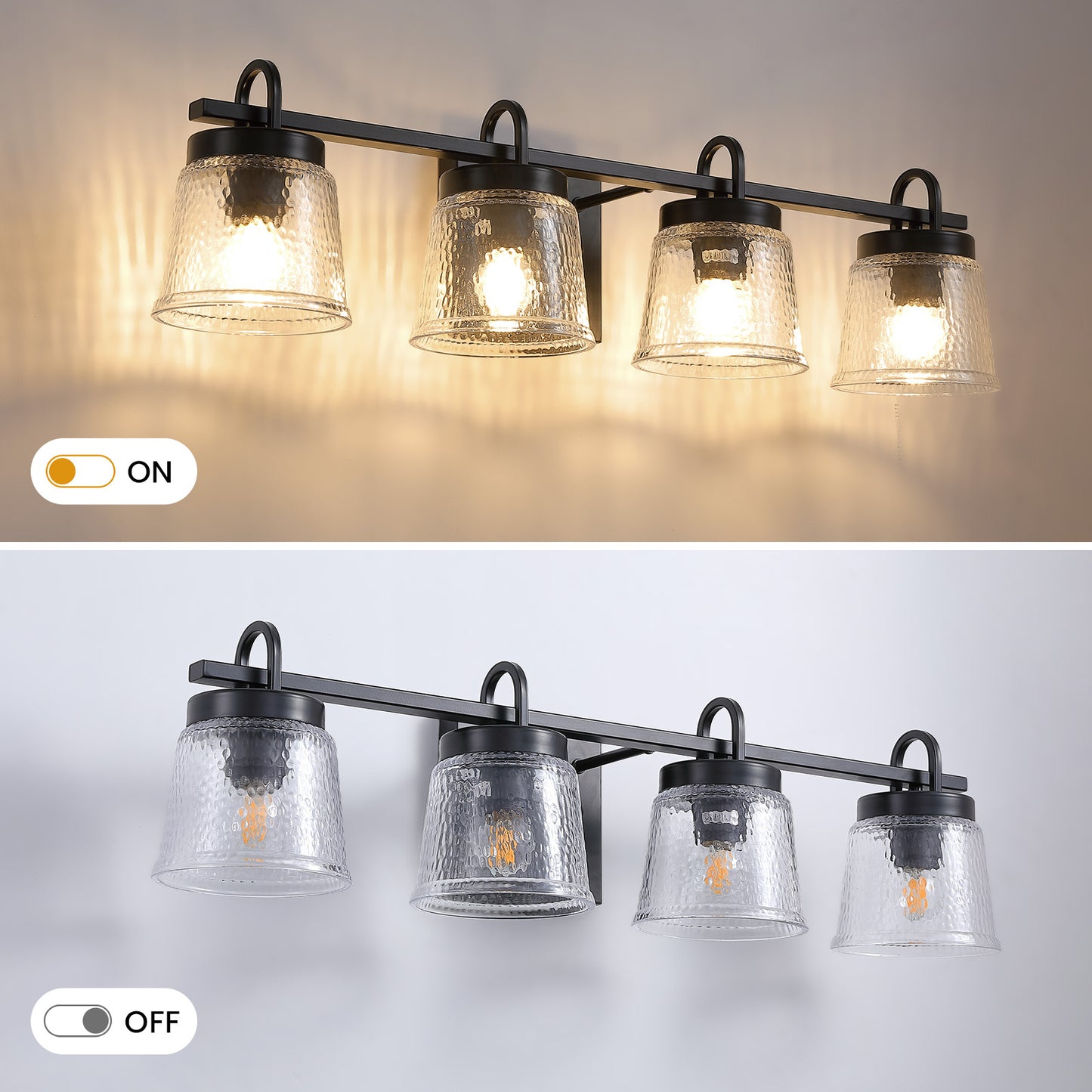 30.9in 4-Light Matte Black Vanity Light Dimmable 3-Color with Modern Wavy Glass for Bathroom (Bulbs Not Included)