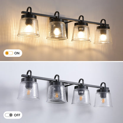 30.9in 4-Light Matte Black Vanity Light Dimmable 3-Color with Modern Wavy Glass for Bathroom (Bulbs Not Included)