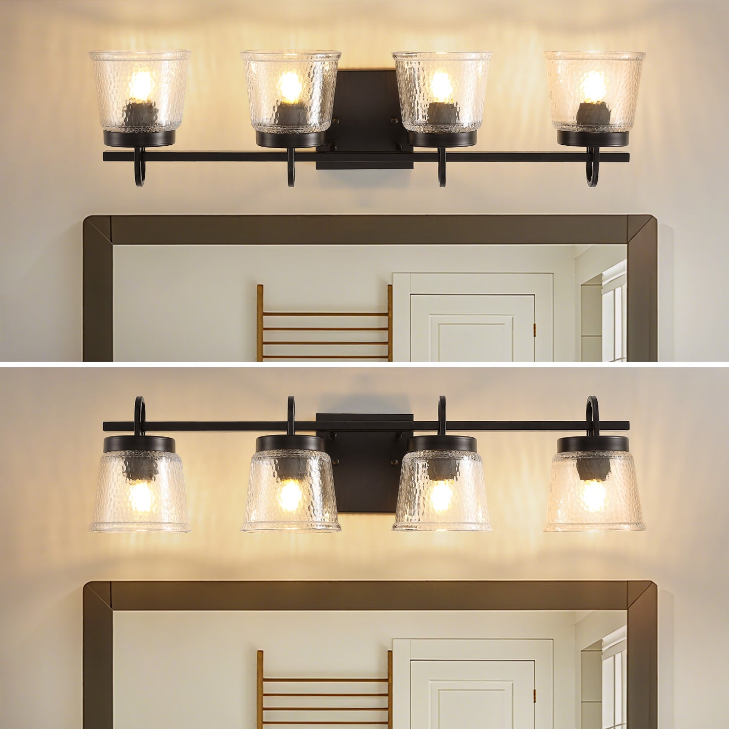 30.9in 4-Light Matte Black Vanity Light Dimmable 3-Color with Modern Wavy Glass for Bathroom (Bulbs Not Included)