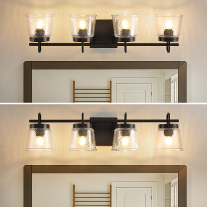 30.9in 4-Light Matte Black Vanity Light Dimmable 3-Color with Modern Wavy Glass for Bathroom (Bulbs Not Included)
