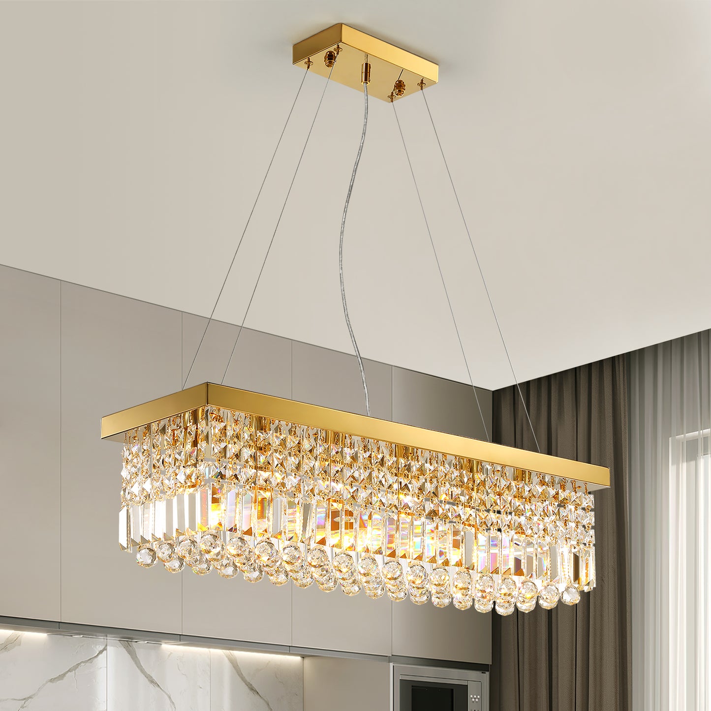 Modern 6-Lights Gold Rectangular Pendant Light for Dining Room Kitchen Island with No Bulbs