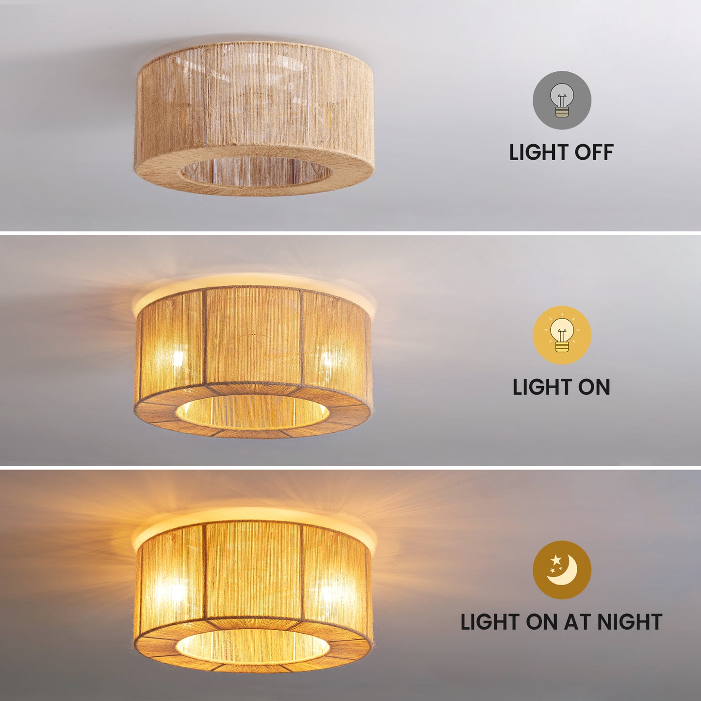 18in Rattan Ceiling Fan with Lights&Remote Bohemian Flush Mount Fandelier for Nursery No Bulbs