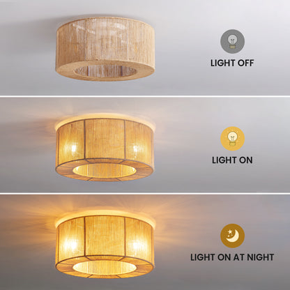 18in Rattan Ceiling Fan with Lights&Remote Bohemian Flush Mount Fandelier for Nursery No Bulbs