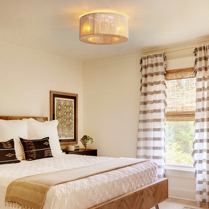 18in Rattan Ceiling Fan with Lights&Remote Bohemian Flush Mount Fandelier for Nursery No Bulbs