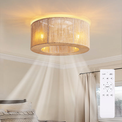 18in Rattan Ceiling Fan with Lights&Remote Bohemian Flush Mount Fandelier for Nursery No Bulbs