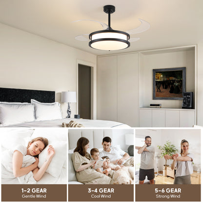 48in Indoor Downrod Mount Modern Black Retractable Dimmable Fandelier Ceiling Fan with Remote