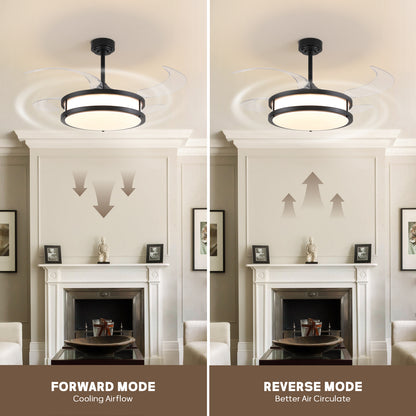 48in Indoor Downrod Mount Modern Black Retractable Dimmable Fandelier Ceiling Fan with Remote
