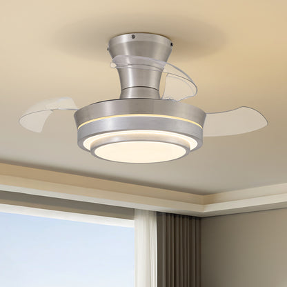28in Retractable LED Ceiling Fan with Light Dimmable Low Profile Fandelier Remote&APP Control