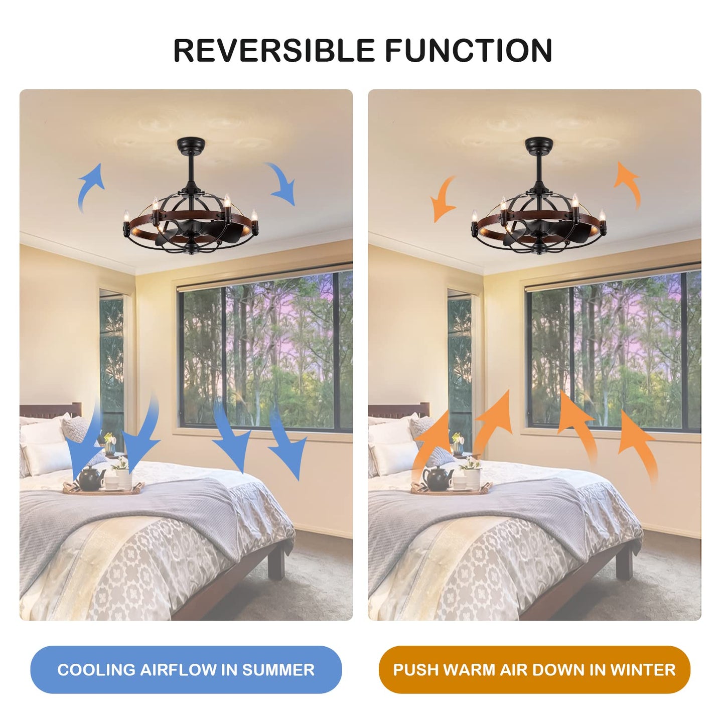 27in Farmhouse & Vintage Ceiling Fan with Light Remote Control, Rustic Chandelier Fan