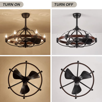 27in Farmhouse & Vintage Ceiling Fan with Light Remote Control, Rustic Chandelier Fan