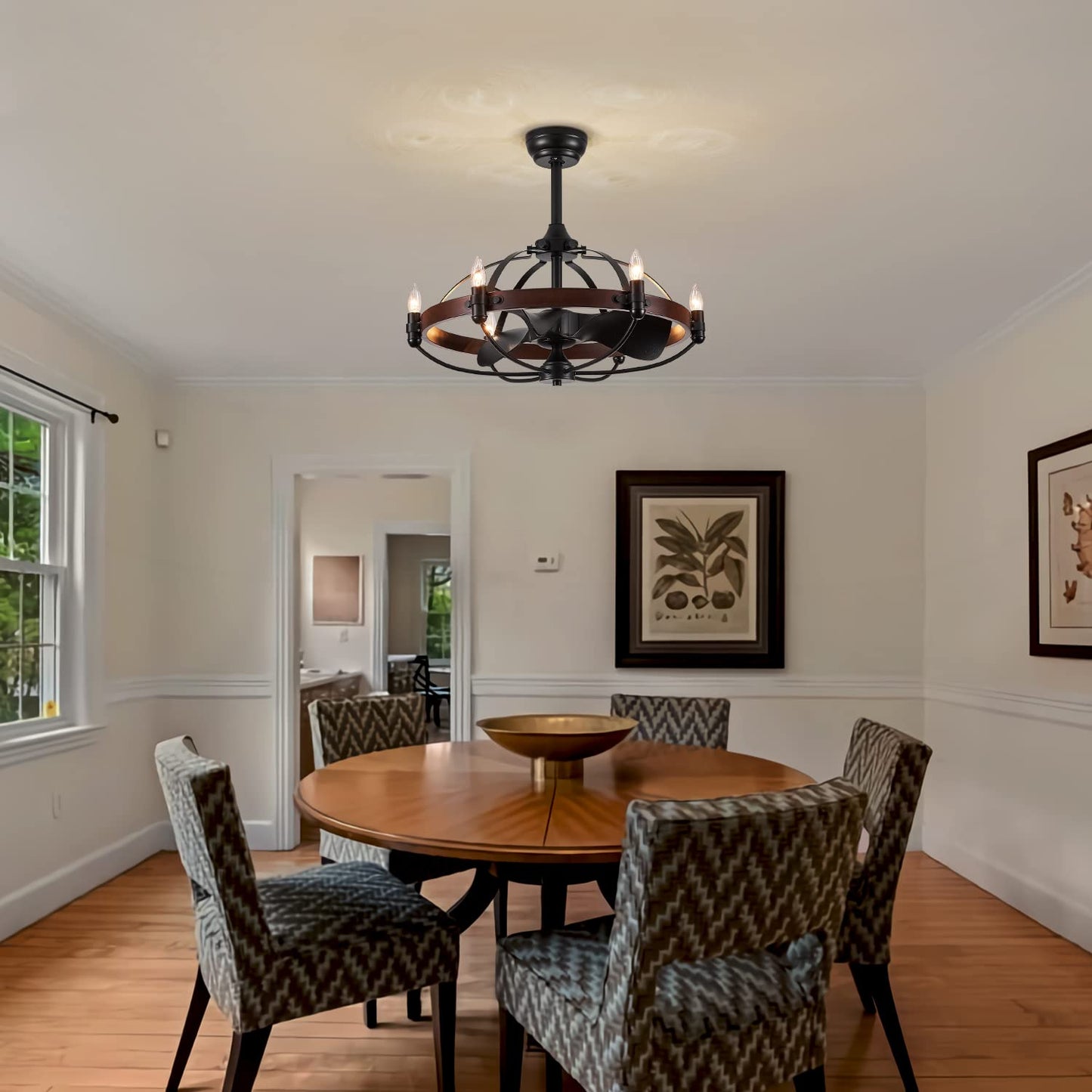27in Farmhouse & Vintage Ceiling Fan with Light Remote Control, Rustic Chandelier Fan