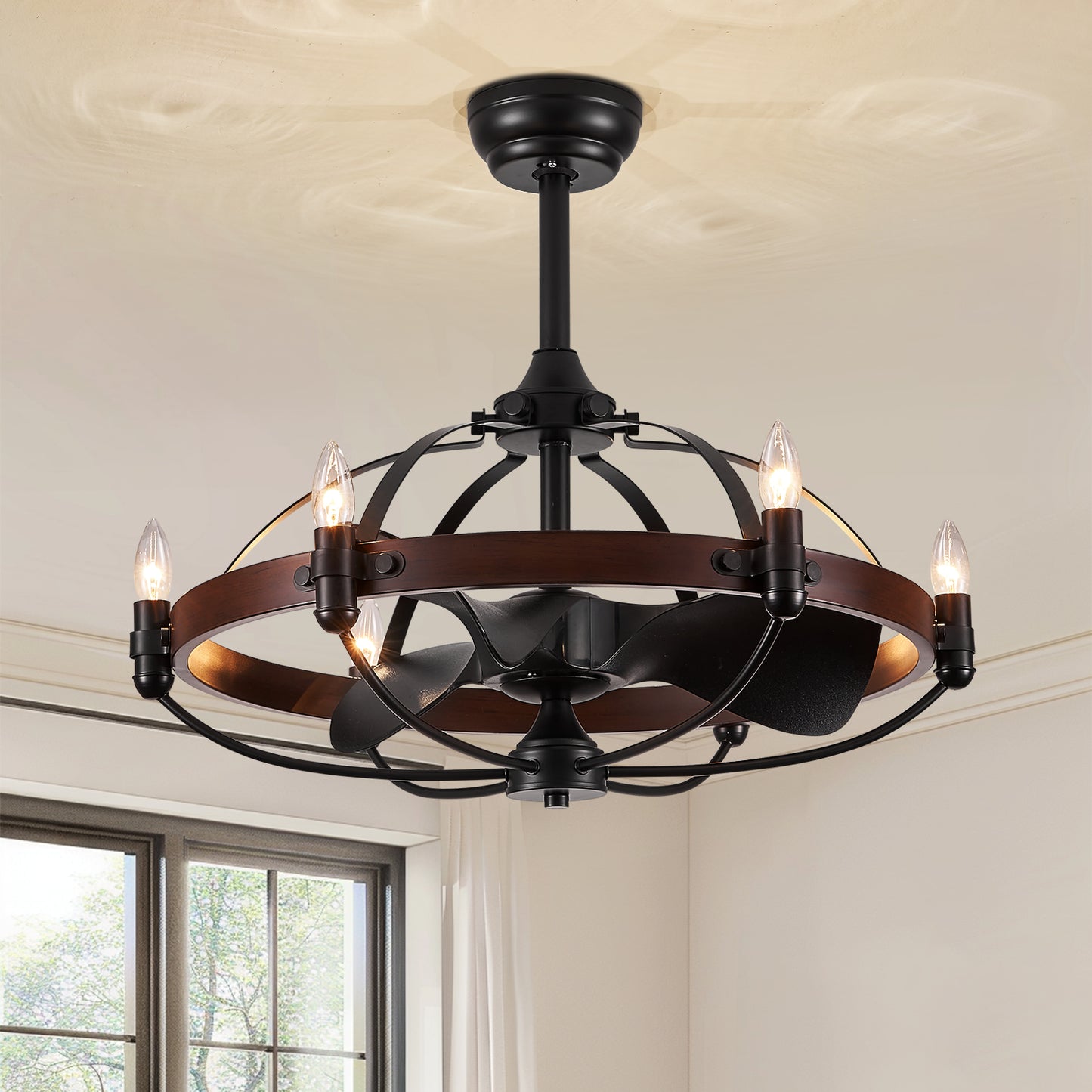 27in Farmhouse & Vintage Ceiling Fan with Light Remote Control, Rustic Chandelier Fan