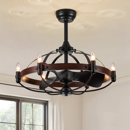 27in Farmhouse & Vintage Ceiling Fan with Light Remote Control, Rustic Chandelier Fan