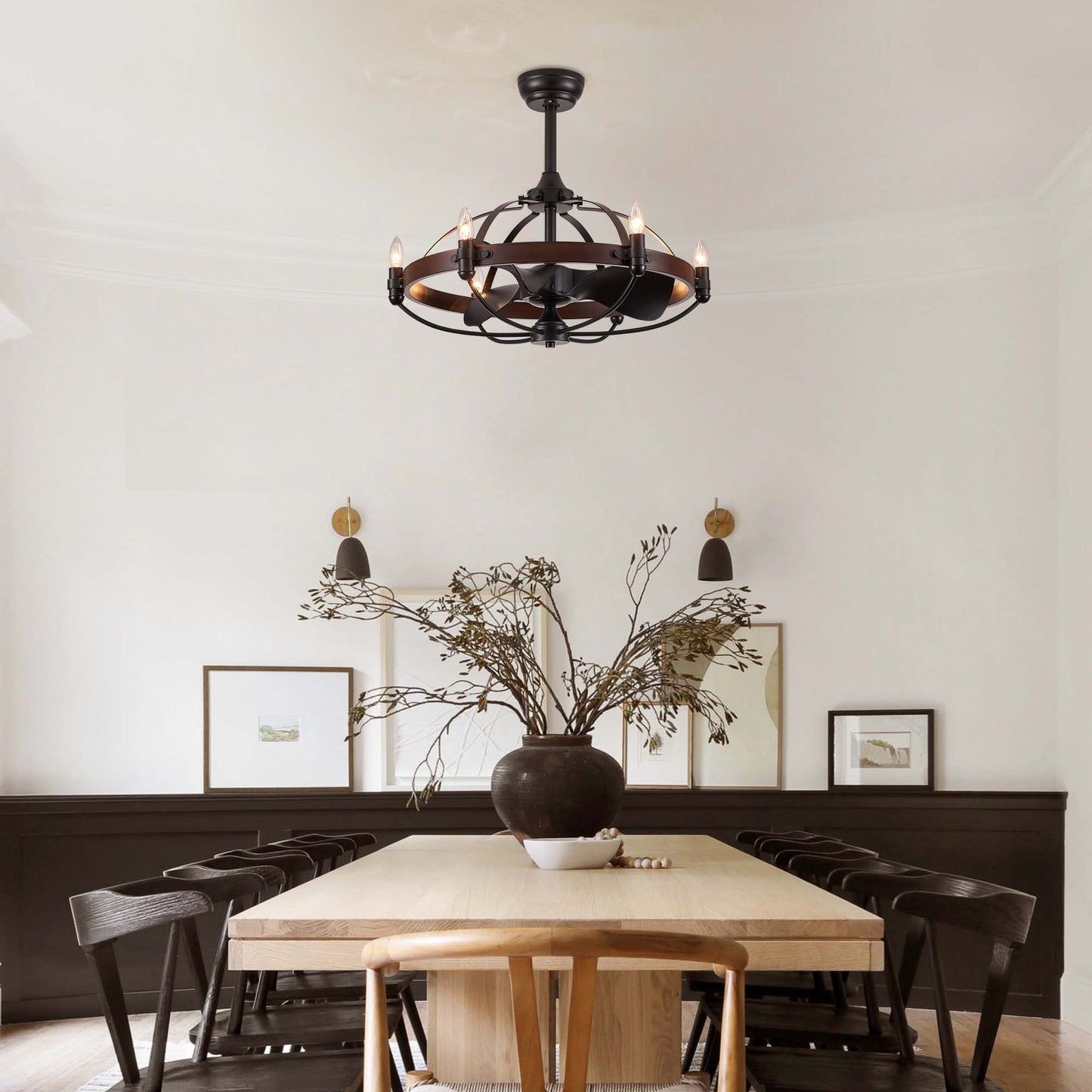 27in Farmhouse & Vintage Ceiling Fan with Light Remote Control, Rustic Chandelier Fan