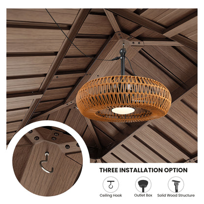 23.6 in Indoor/Outdoor Waterproof Woven LED Ceiling Fan Light with Dimming and Time(Includes Remote Control)
