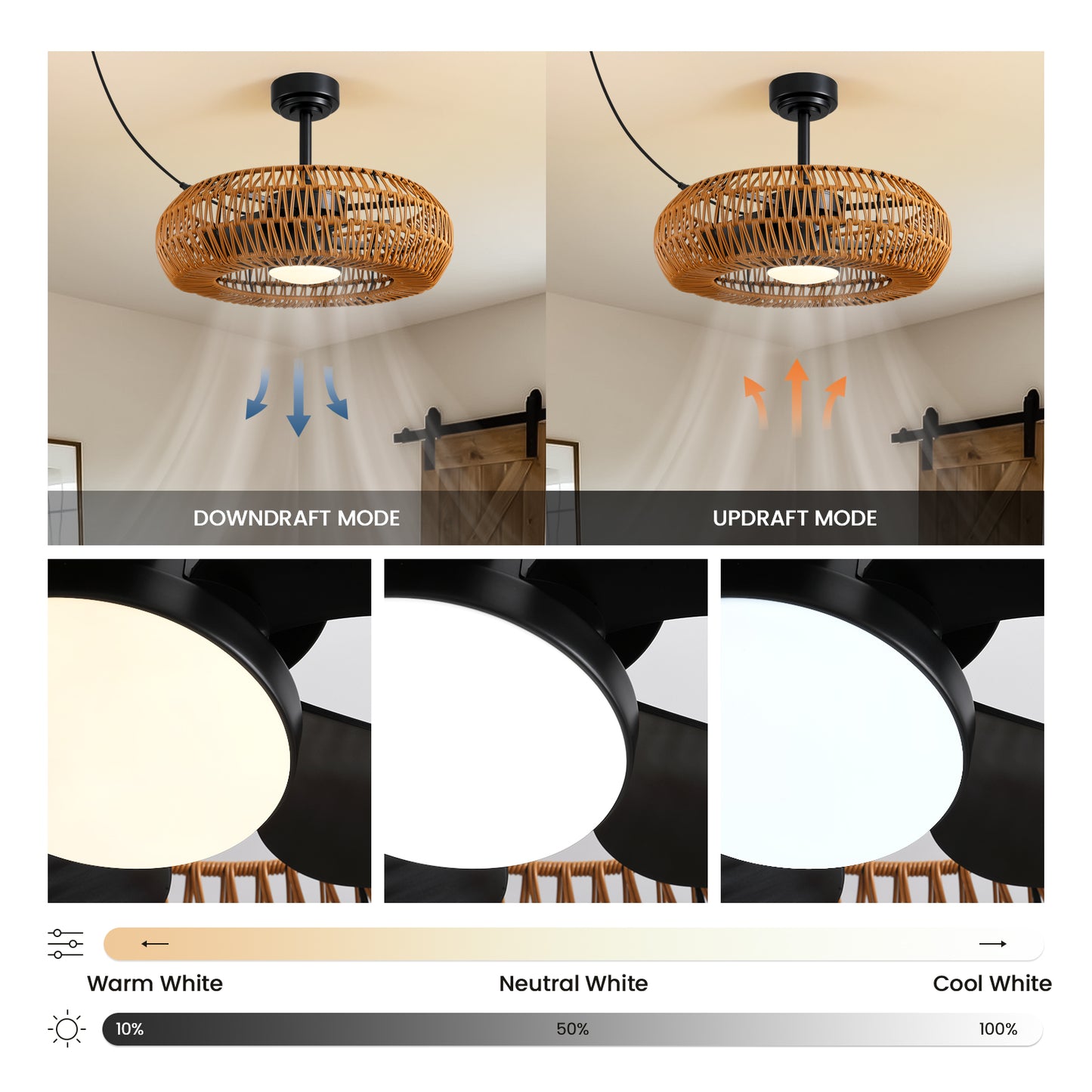 23.6 in Indoor/Outdoor Waterproof Woven LED Ceiling Fan Light with Dimming and Time(Includes Remote Control)