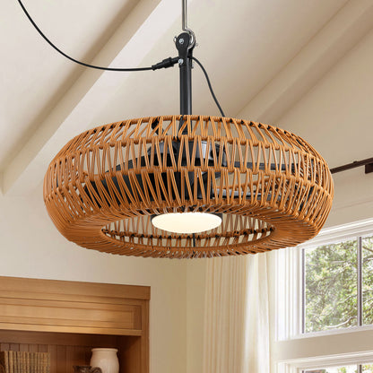 23.6 in Indoor/Outdoor Waterproof Woven LED Ceiling Fan Light with Dimming and Time(Includes Remote Control)