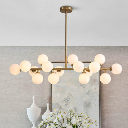 16-Light Mid Century Glass Chandelier 39in Modern Gold Linear Pendant Fixture No Bulb