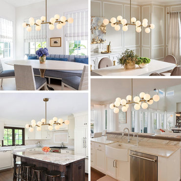 16-Light Mid Century Glass Chandelier 39in Modern Gold Linear Pendant Fixture No Bulb