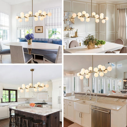 16-Light Mid Century Glass Chandelier 39in Modern Gold Linear Pendant Fixture No Bulb