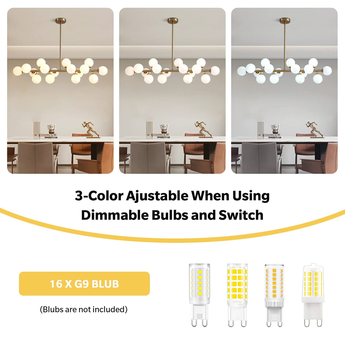 16-Light Mid Century Glass Chandelier 39in Modern Gold Linear Pendant Fixture No Bulb