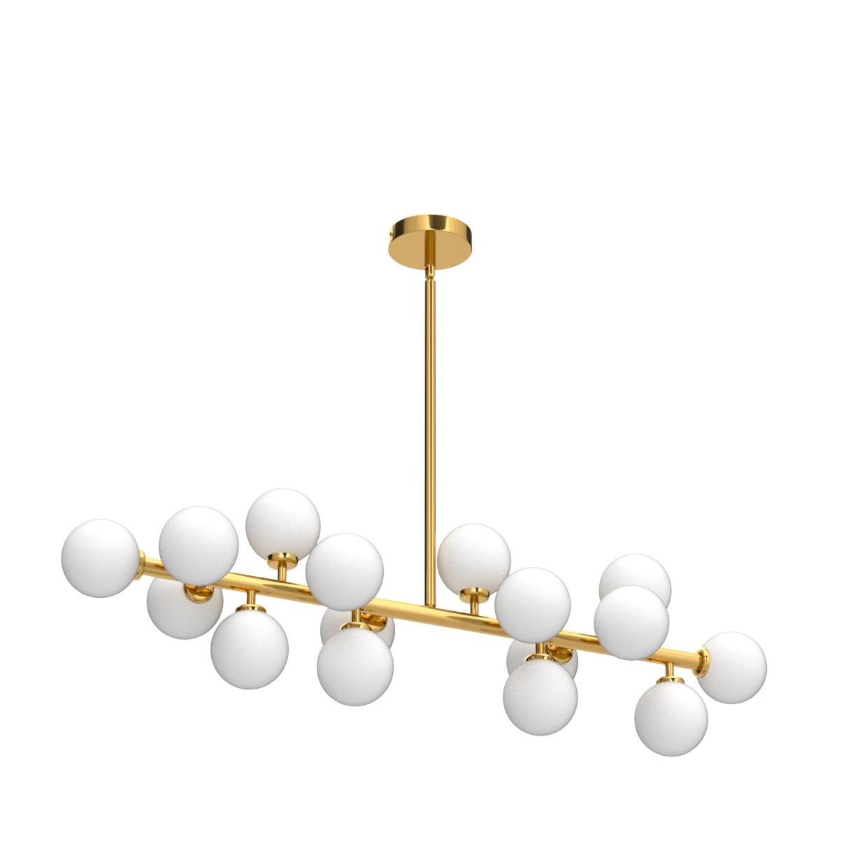 16-Light Gold Post-modern Linear Chandelier Rectangle Chandelier for Dining Room Island with no Bulbs Included