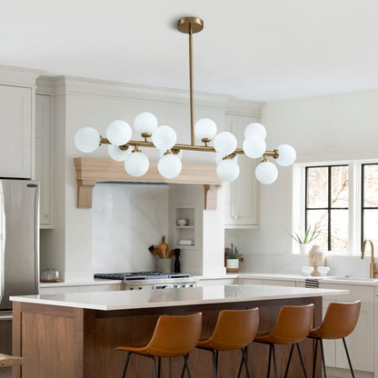 16-Light Gold Post-modern Linear Chandelier Rectangle Chandelier for Dining Room Island with no Bulbs Included