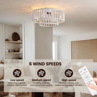 19 in. Indoor White Boho 2-Tier Wood Beaded Caged Flush Mount Fandelier Ceiling Fan with Remote Control No Bulb Included